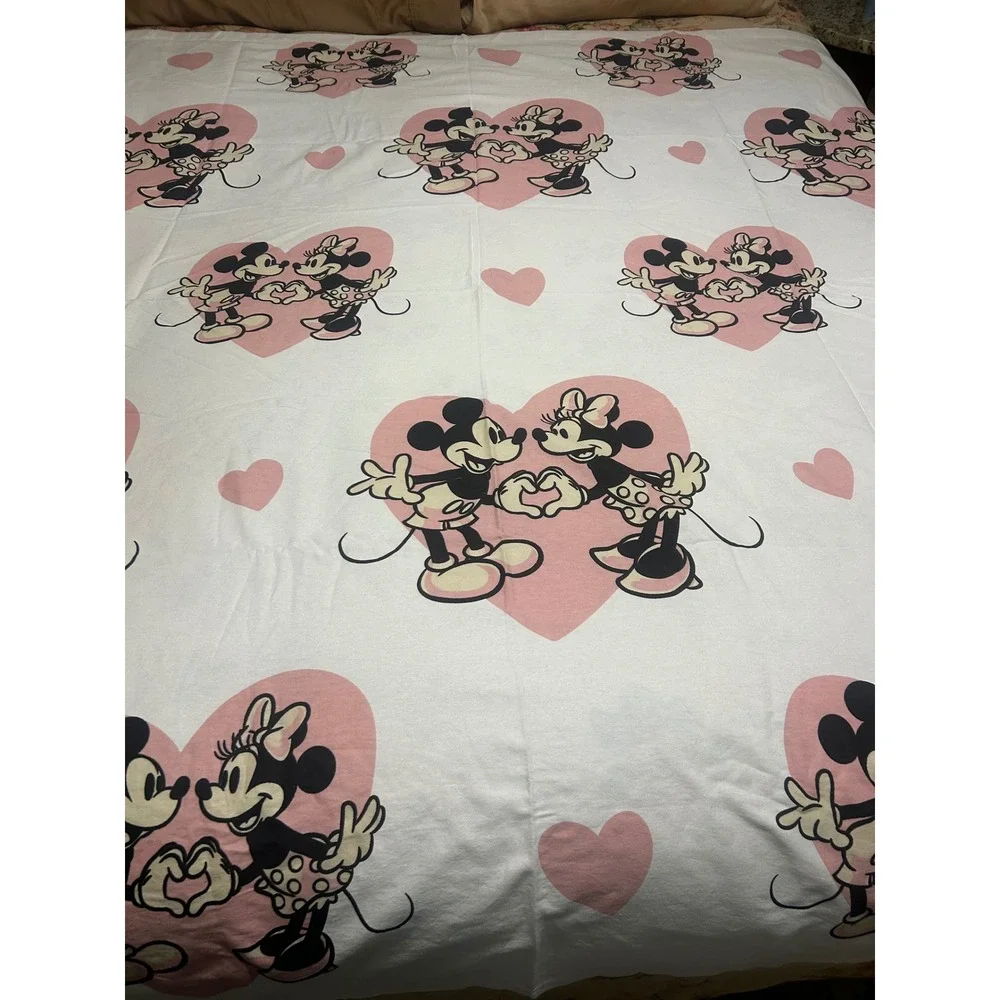 Disney Mickey Minnie Mouse Heart Fabric Shower Curtain Pink White 100% Cotton